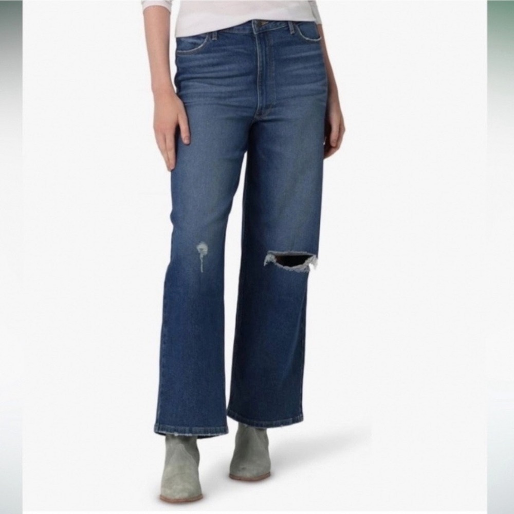 Wrangler High Rise Loose Straight Distressed‎ Cropped Jeans Medium Wash Blue 16